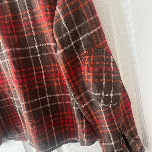 Woolrich Womens Brown Orange Plaid Button Down Shirt Jacket Shaket Size Large - Picture 6 of 6
